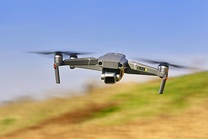 A drone in flight. This past year, the U.S. DOT Volpe Center explored a variety of use cases for unmanned aircraft systems on behalf of our sponsors.