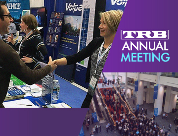 A purple TRB graphic with text that says, "TRB Annual Meeting"