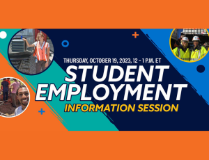 Colorful graphic for student employment information session