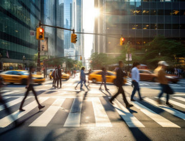 Image shows people crossing crosswalk