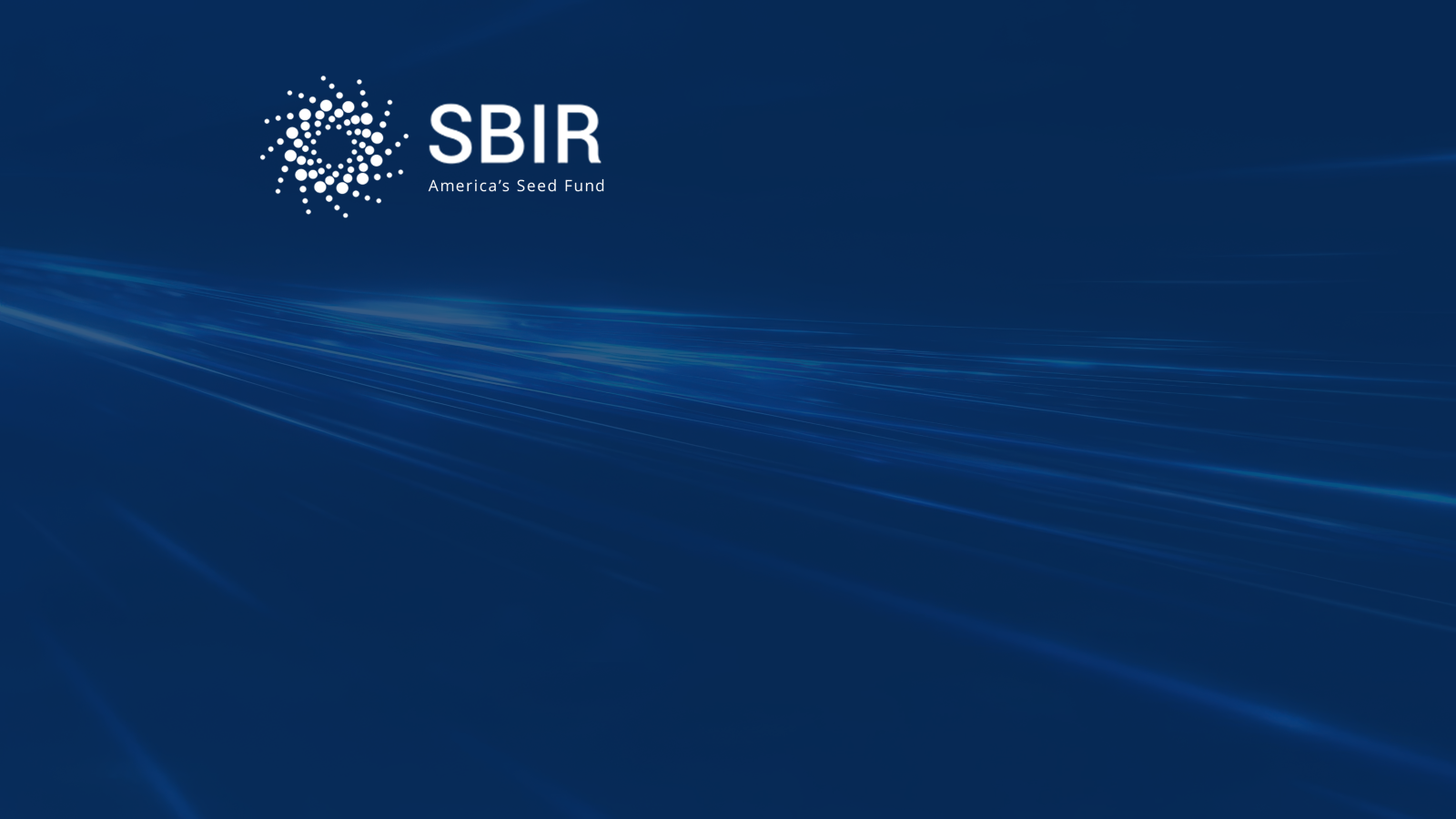 SBIR blue graphic with white logo that says "SBIR America's Seed Fund." 