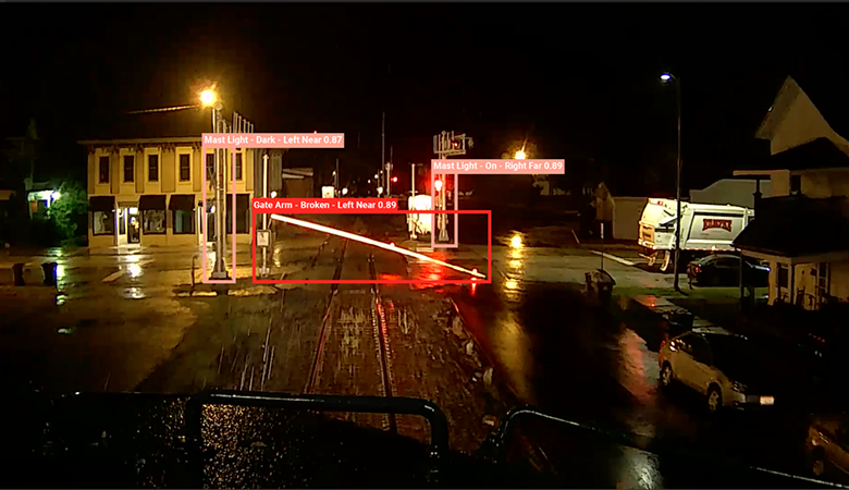 Broken gate arm utilizing AI at night