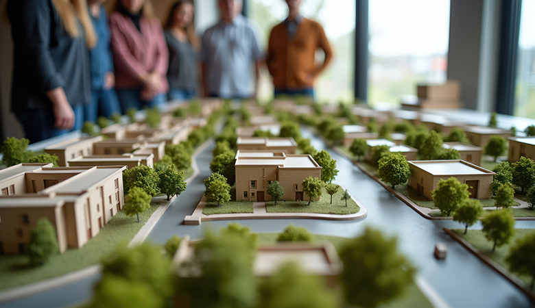 Community planners reviewing neighborhood layout