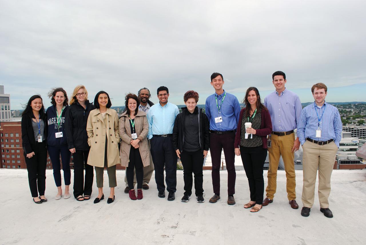 Group photo of Volpe student interns on the rooftop at the Volpe Center.