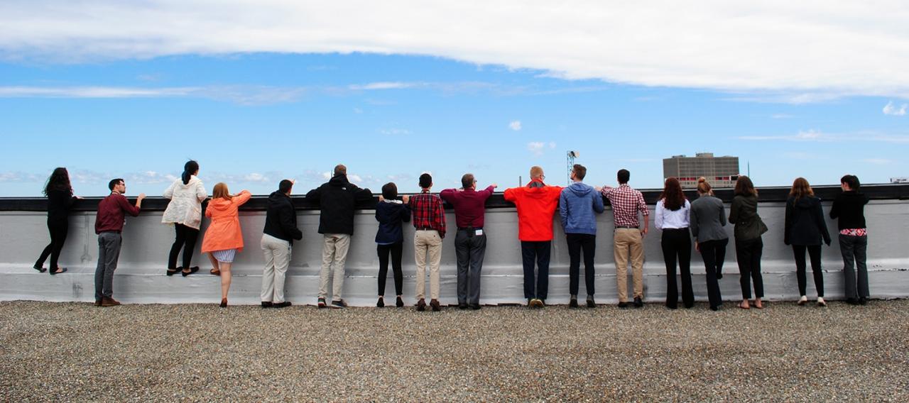 Group photo of Volpe student interns on the rooftop at the Volpe Center.