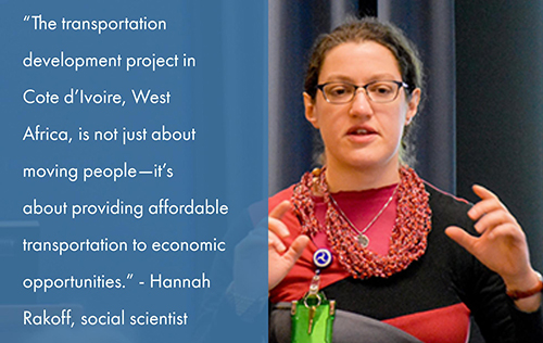 Volpe social scientist Hannah Rakoff speaking at Volpe.