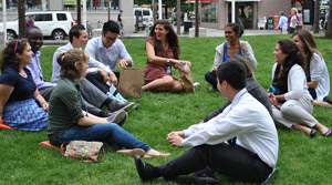 Volpe's 2013 interns enjoy lunch together in Kendall Square (Volpe photo)