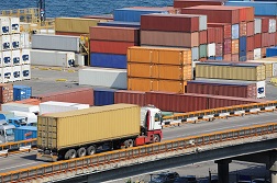 Truck transporting freight.