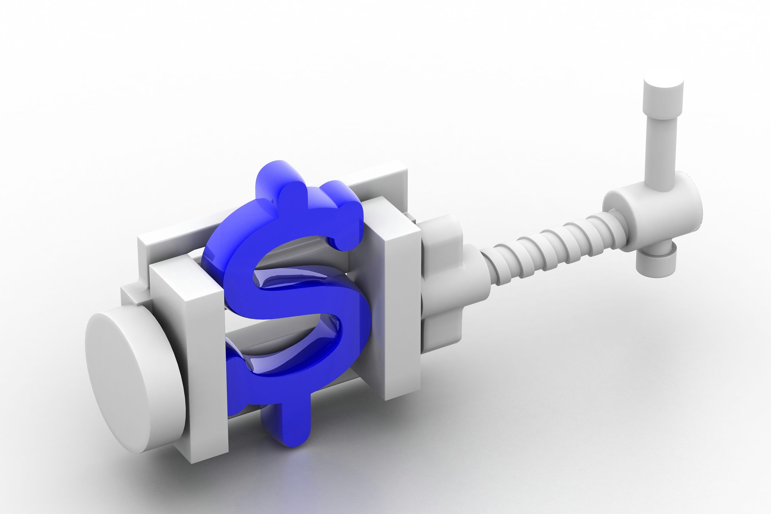 Dollar symbol being squeezed in a vice