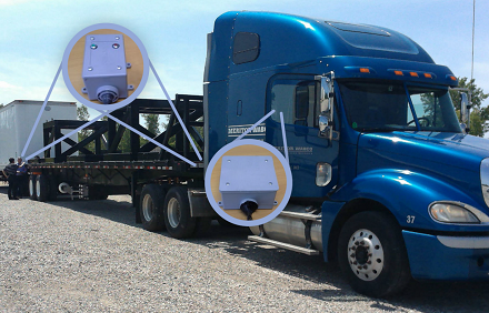 A close-up view of the TRAVIS VIN receiver and transmitter. The TRAVIS VIN receiver is located within the tractor cabin, while a VIN transmitter is located on each trailer. 