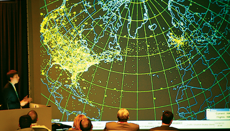 Mark Strout from Volpe's Air Traffic Management Systems Division presenting Volpe's ETMS aviation tracking software. (Volpe photo)