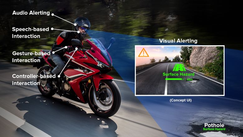 With BARRACUDA alerts, riders receive warnings without ever taking their eyes off the road. (Charles River Analytics photo)