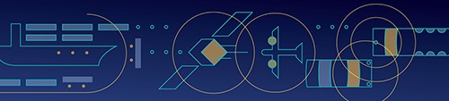 Graphic depicting interconnected images of a ship, GPS satellite, airplane, and connected vehicles.
