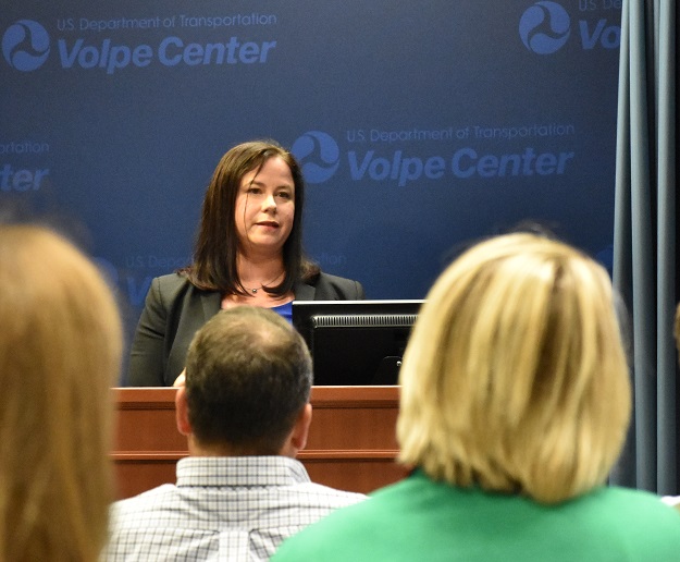 Sarah Kaufman speaks before an audience at the Volpe Center.