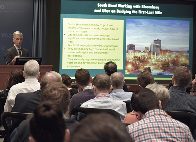 Goldsmith presenting talk during Volpe's speaker series