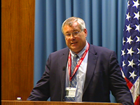 Stephen Carmel giving his Straight from the Source presentation on February 16. (Volpe photo)
