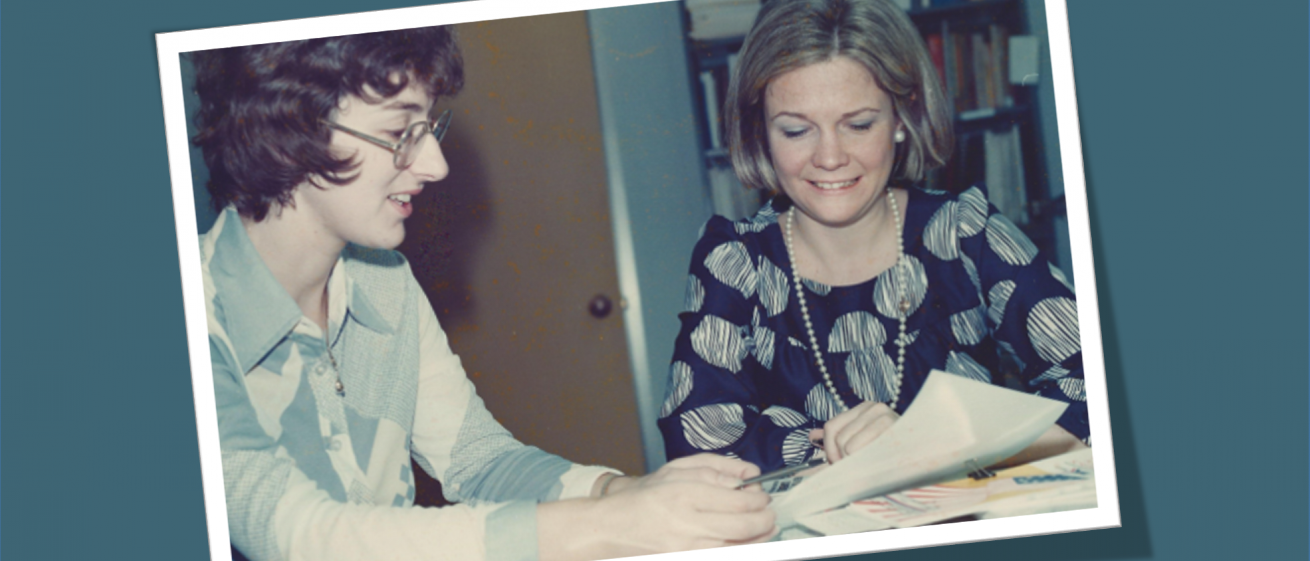 Alumni panelist Mary Stearns with a Volpe Center colleague in the 1970s.