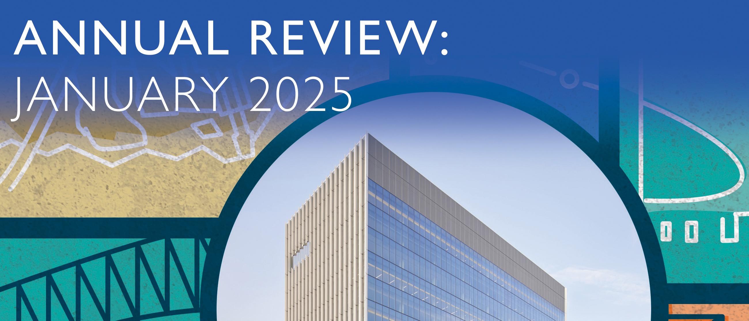 Image shows graphic featuring front cover of the U.S. DOT Volpe Center's 2025 Annual Accomplishments report.