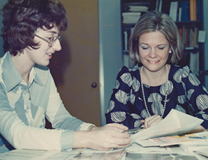 Alumni panelist Mary Stearns with a Volpe Center colleague in the 1970s.