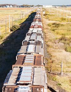 Row of train cars viewed from above