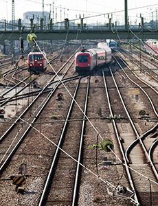 Trains in a rail yard