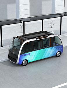 Illustration of an autonomous vehicle waiting at a station