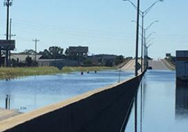 Image of a flooded road in North Carolina after Hurrican Matthew hit the region.
