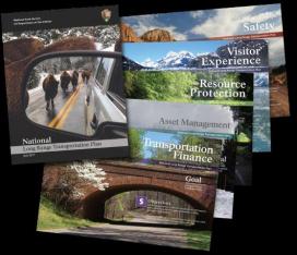 NPS National Long-Range Transportation Plan cover and sub-chapter covers.