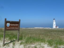 A sign for the Nantucket National Wildlife Refuge by the Great Point Lighthouse