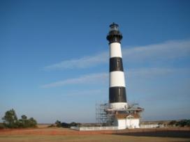 Black and white striped lighthouse at the Cape Hatteras National Seashore.