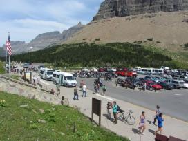 A parking lot at Logan Pass in Glacier National Park