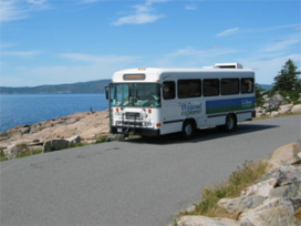 The Fare-Free Island Explorer bus on a road