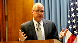 AASHTO President and Michigan Department of Transportation Director Kirk T. Steudle speaks at Volpe during "Straight from the Source" (Volpe Photo) Photo of AASHTO President and Michigan Department of Transportation Director Kirk T. Steudle. (Volpe Photo)