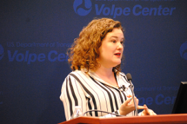 Laura Schewel speaks at the U.S. DOT Volpe Center