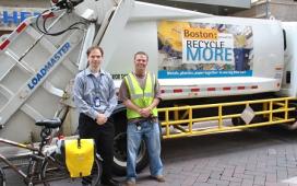 Alex Epstein, engineer at Volpe (left), and Mark Mooers, foreman for Boston Public Works (right). (Volpe photo) Alex Epstein, engineer at Volpe and Mark Mooers, foreman for Boston Public Works