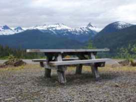 Picnic table at scenic vista in Tongass National Forest
